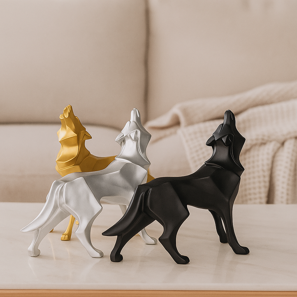 LupoForm – Geometrisk Ulvestatue med Skarpvinklet Design til Moderne Rum