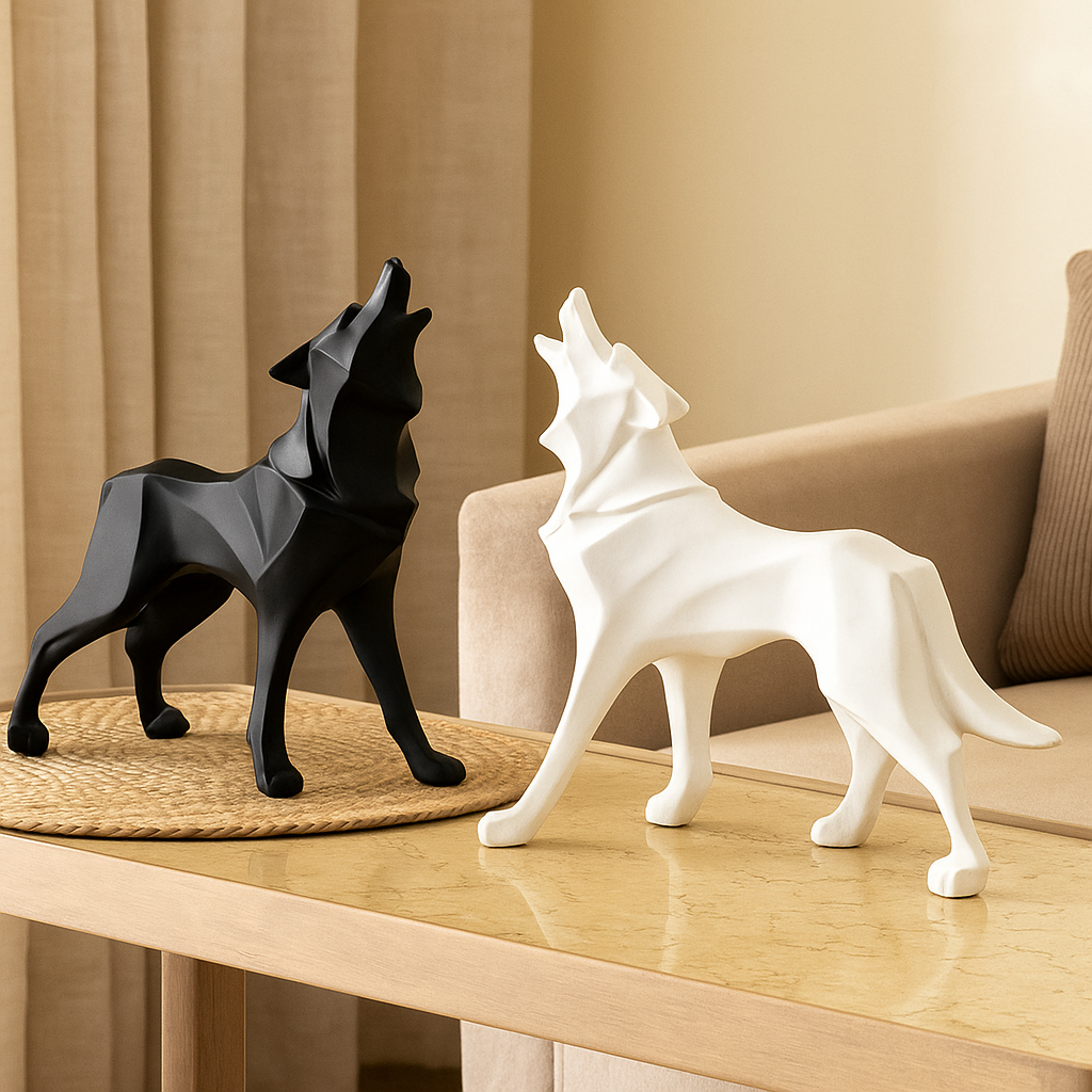 LupoForm – Geometrisk Ulvestatue med Skarpvinklet Design til Moderne Rum