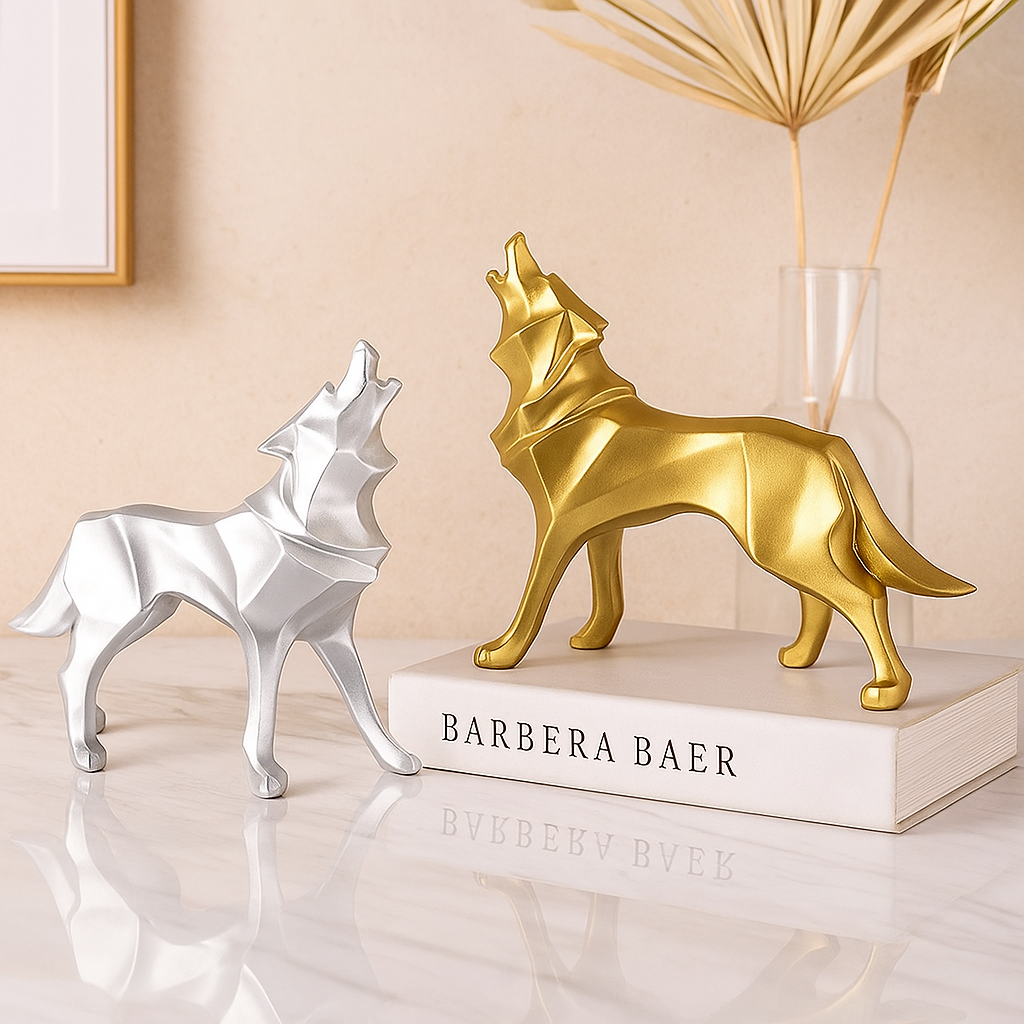 LupoForm – Geometrisk Ulvestatue med Skarpvinklet Design til Moderne Rum