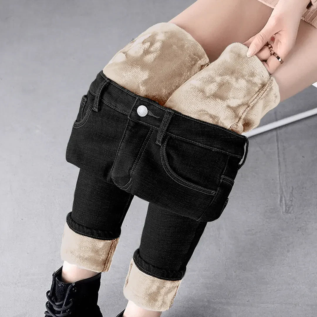 Rosy - stretch jeans med hyggeligt fleecefor