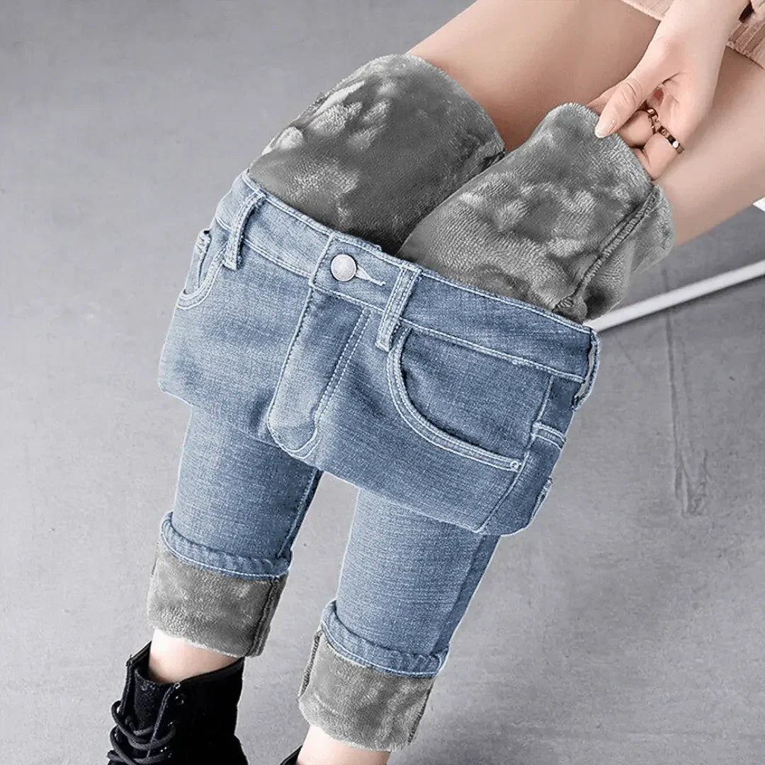 Rosy - stretch jeans med hyggeligt fleecefor