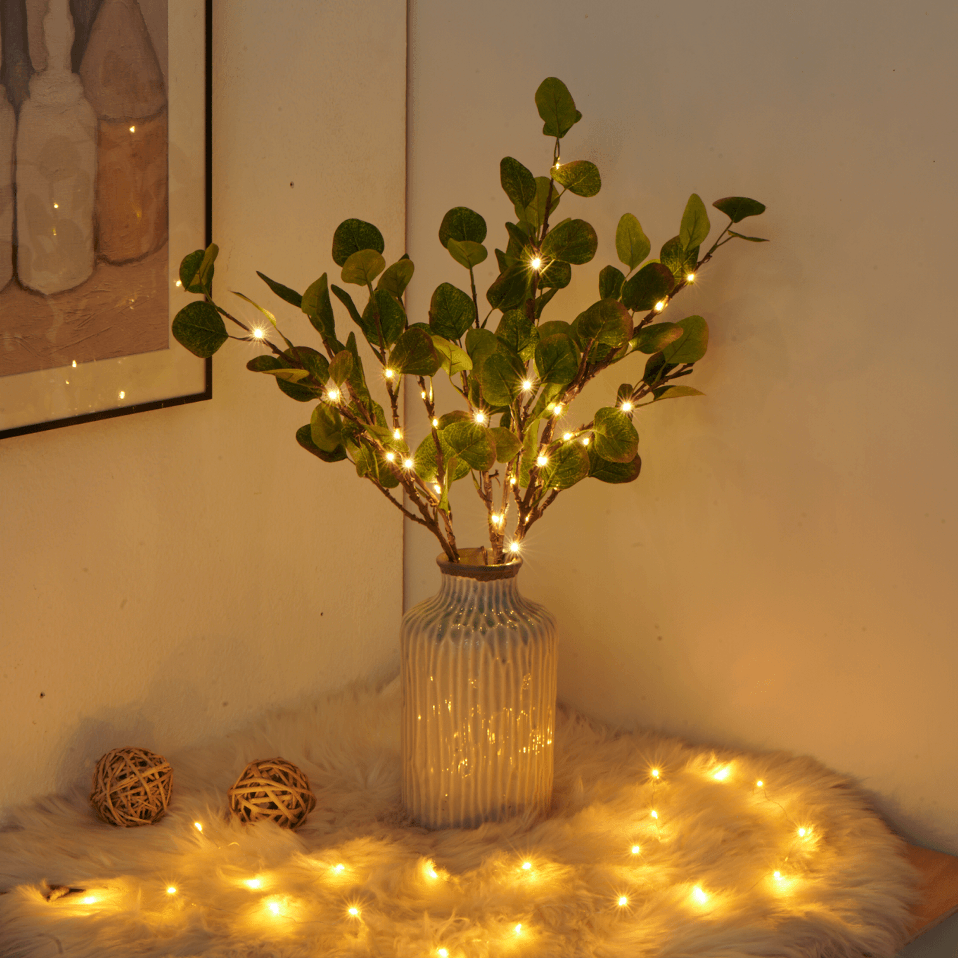 LumiFlor - LED blomster-guirlande med realistiske blade og batteridrevne lys