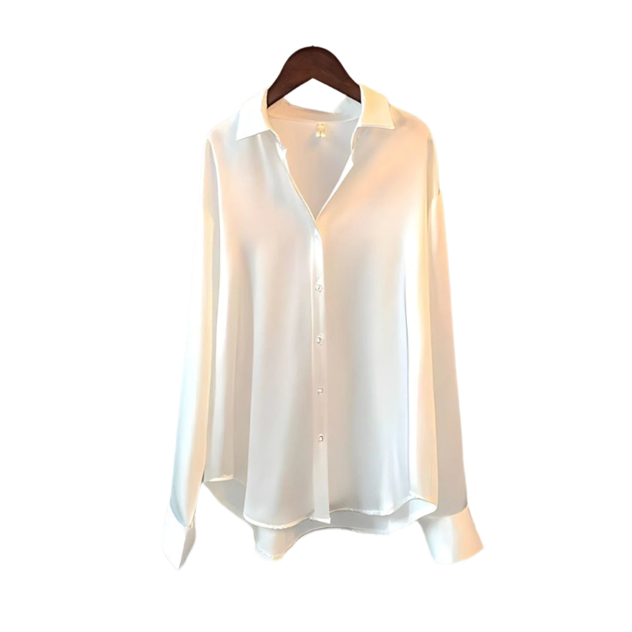 Brigitte - Elegant langærmet satinbluse med klassisk krave