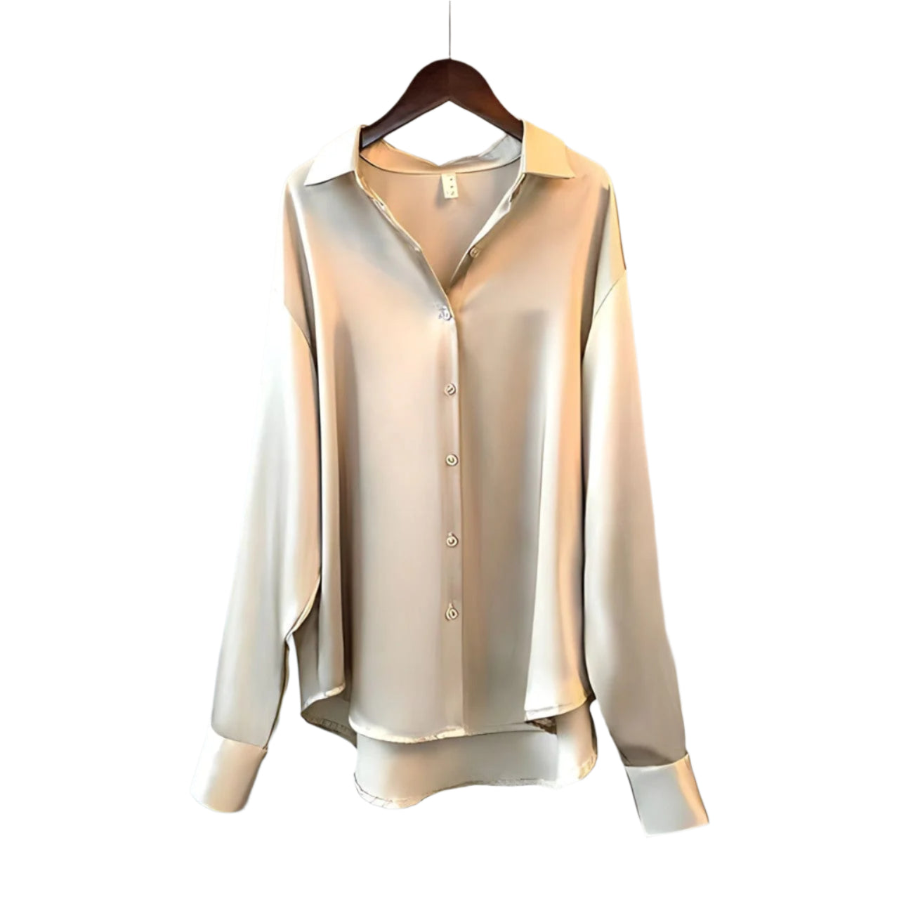 Brigitte - Elegant langærmet satinbluse med klassisk krave