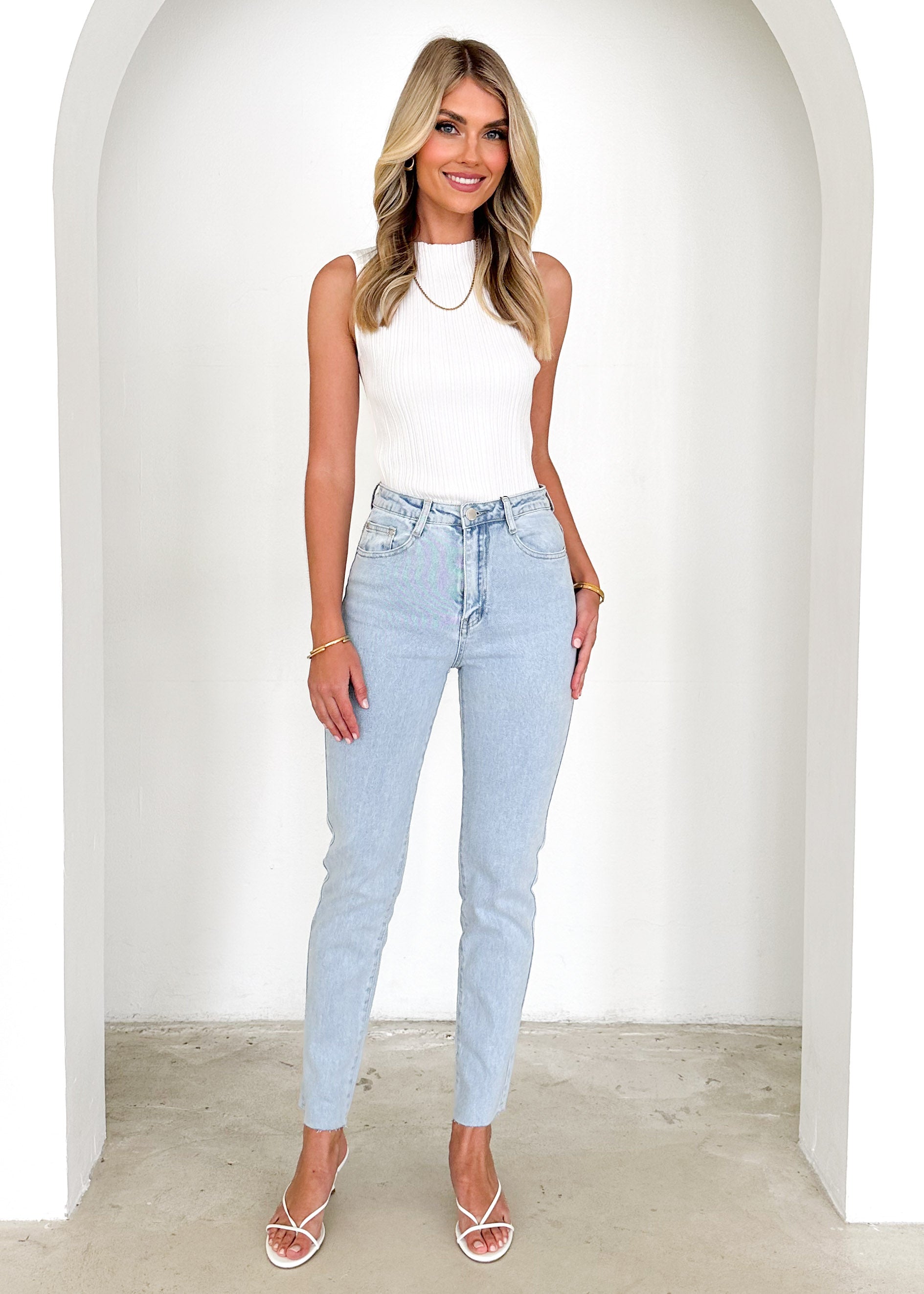 Isabella Højtaljede Slim Fit Jeans med Lommer