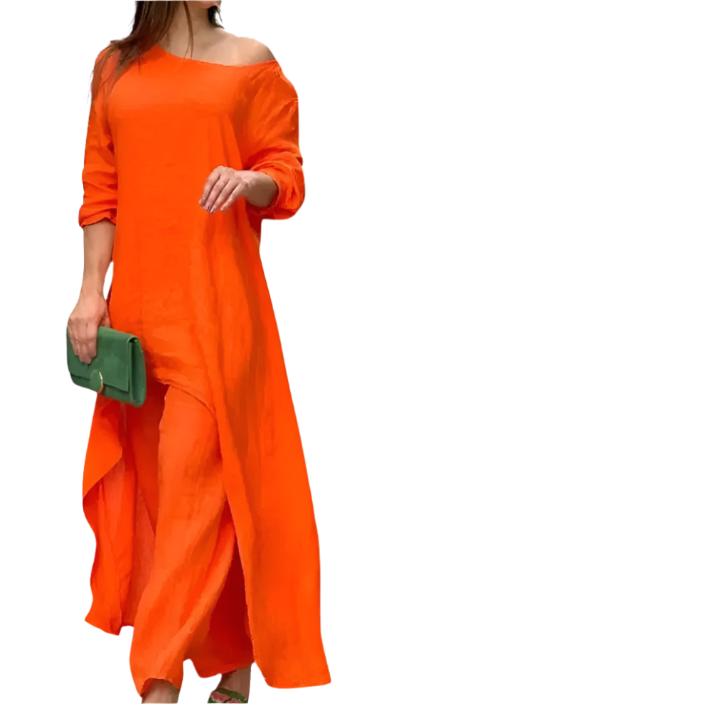 Aria asymmetrisk bluse og vide benbukser