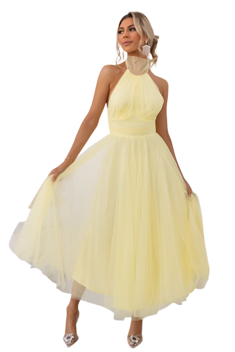 Precella - Elegant midi kjole i tulle med åben ryg