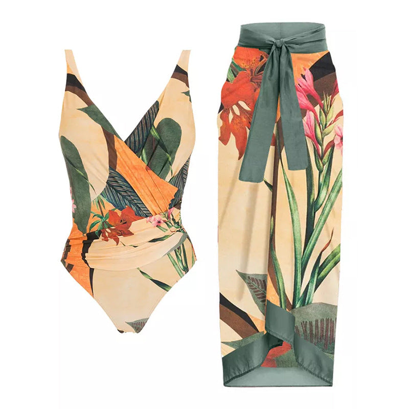 Dalia - Blomstret badedragt med matchende sarong