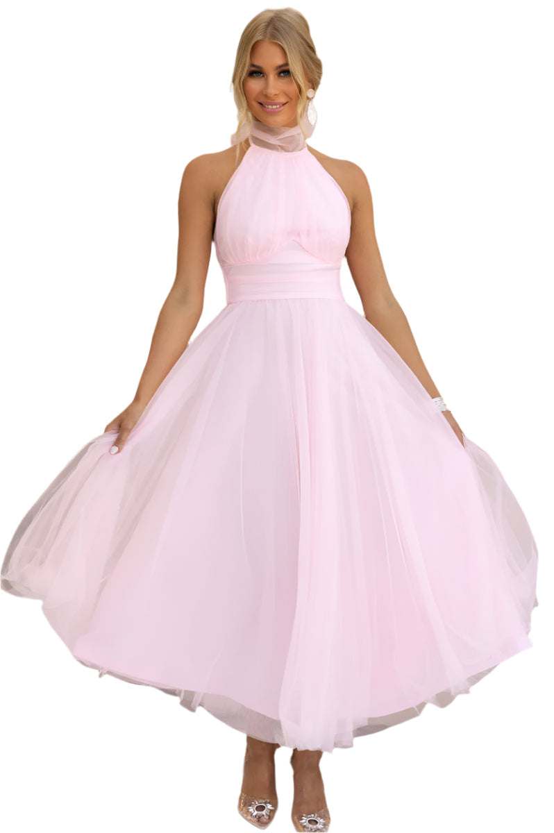 Precella - Elegant midi kjole i tulle med åben ryg