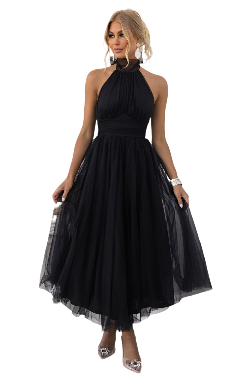Precella - Elegant midi kjole i tulle med åben ryg