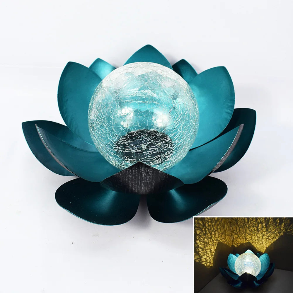 LumaLotus - Solcelledrevet Lotus-havelys med knitrende glascenter