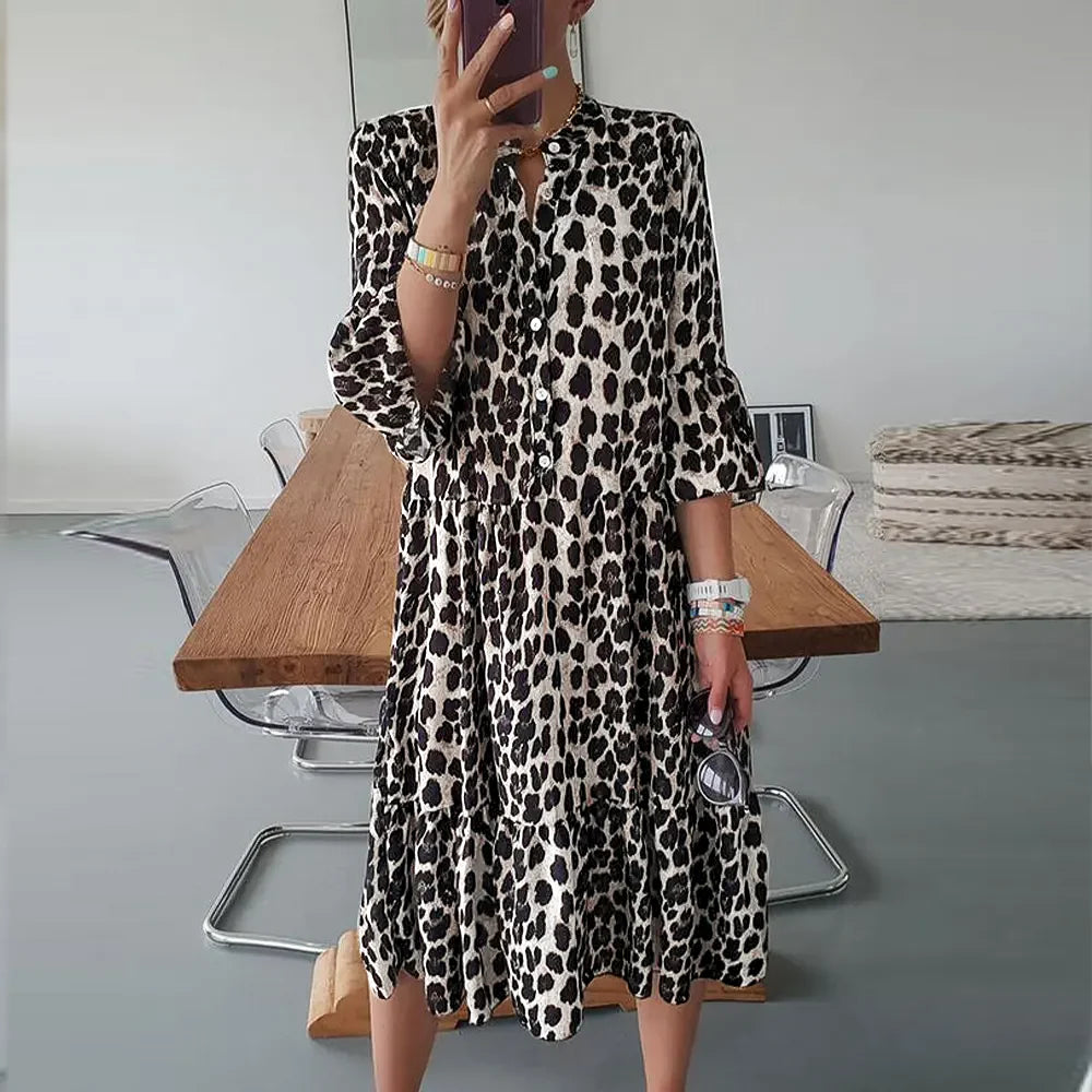Silje - Ibiza stilfuld damekjole med leopardprint