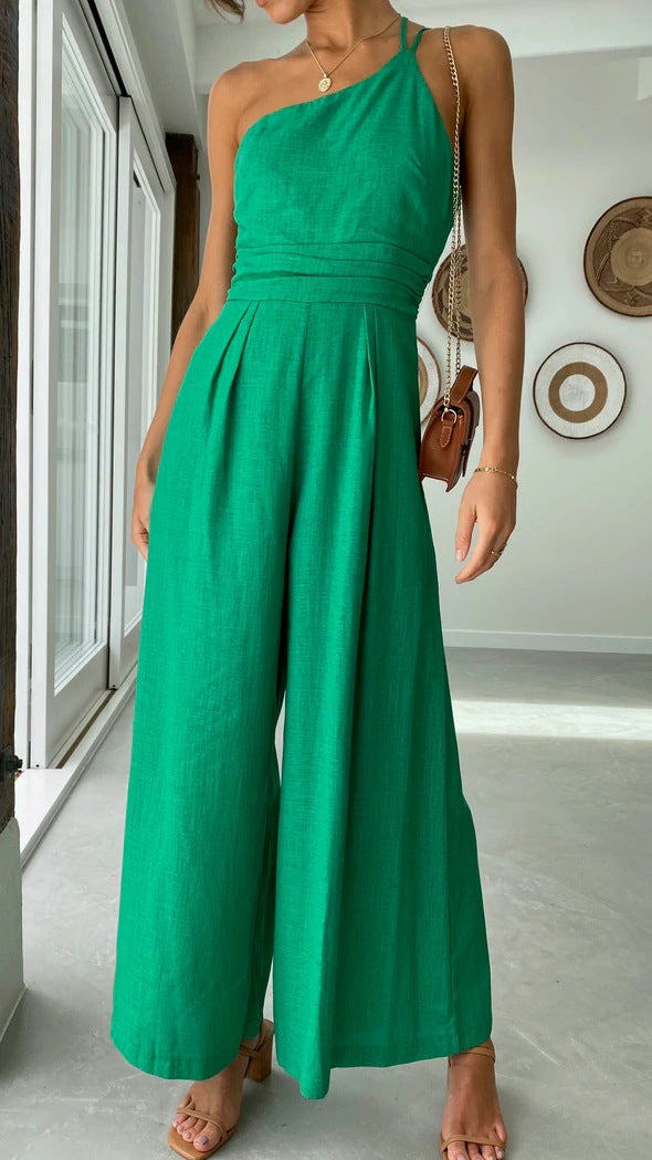Maelis One-Shoulder Wide-Ben Jumpsuit