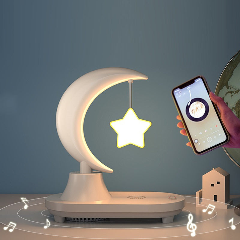 LunaTune – Trådløs Moonlight Bordlampe med Bluetooth-højttaler og Opladningsfunktion