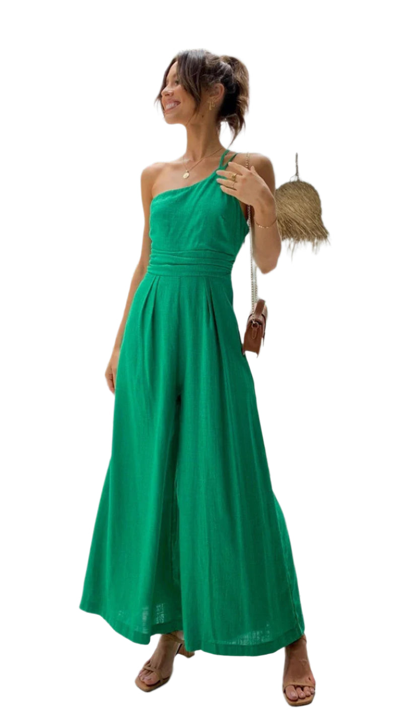Maelis One-Shoulder Wide-Ben Jumpsuit