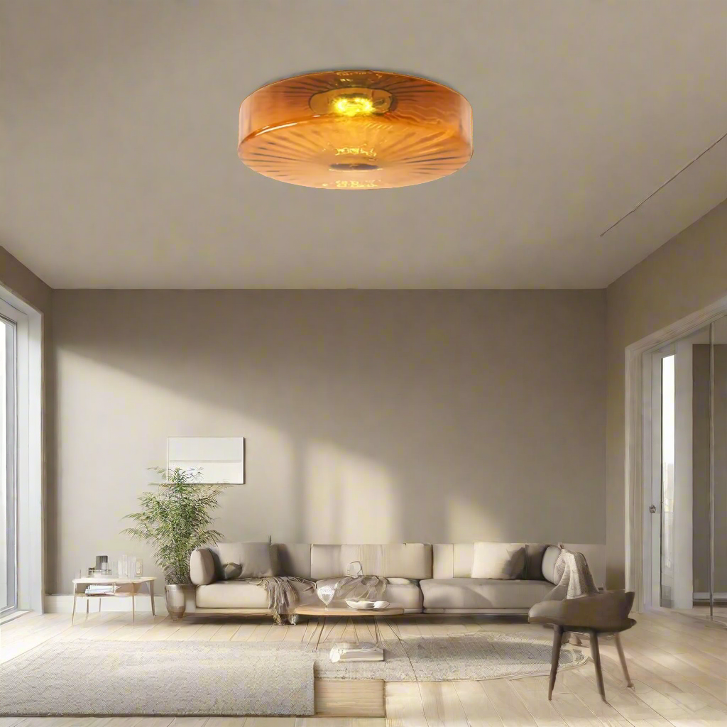 GlowSphere - Tekstureret ravfarvet glas flush-mount loftslampe