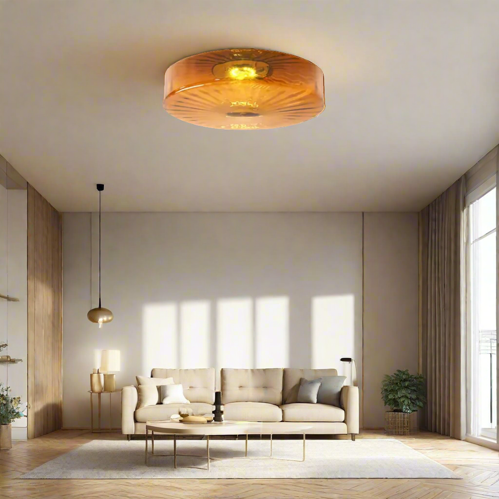 GlowSphere - Tekstureret ravfarvet glas flush-mount loftslampe