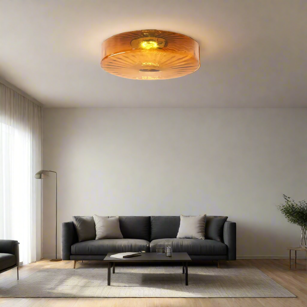 GlowSphere - Tekstureret ravfarvet glas flush-mount loftslampe