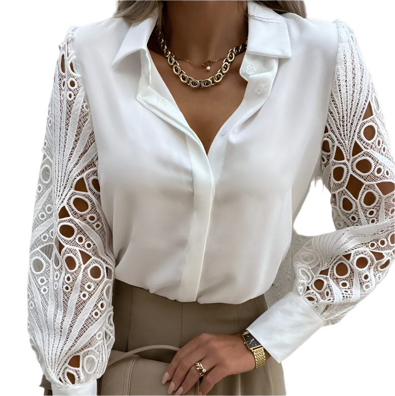 Janicel - Elegant bluse med blondeærmer og knapper