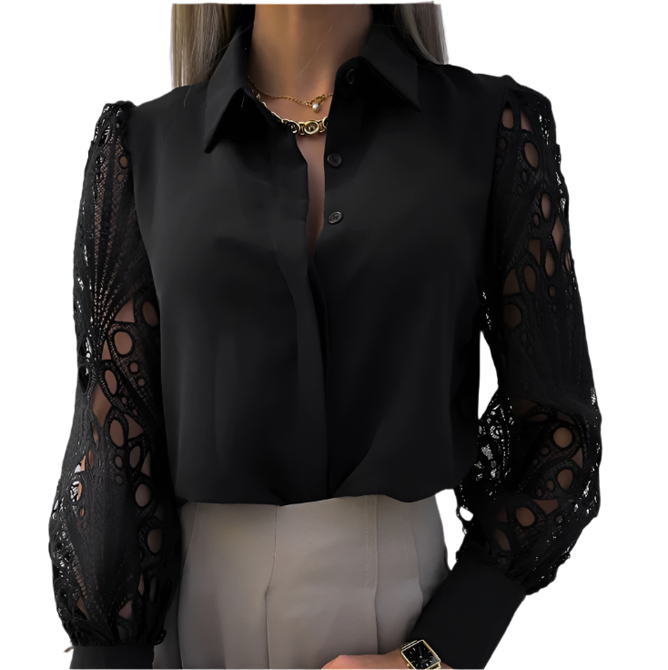 Janicel - Elegant bluse med blondeærmer og knapper