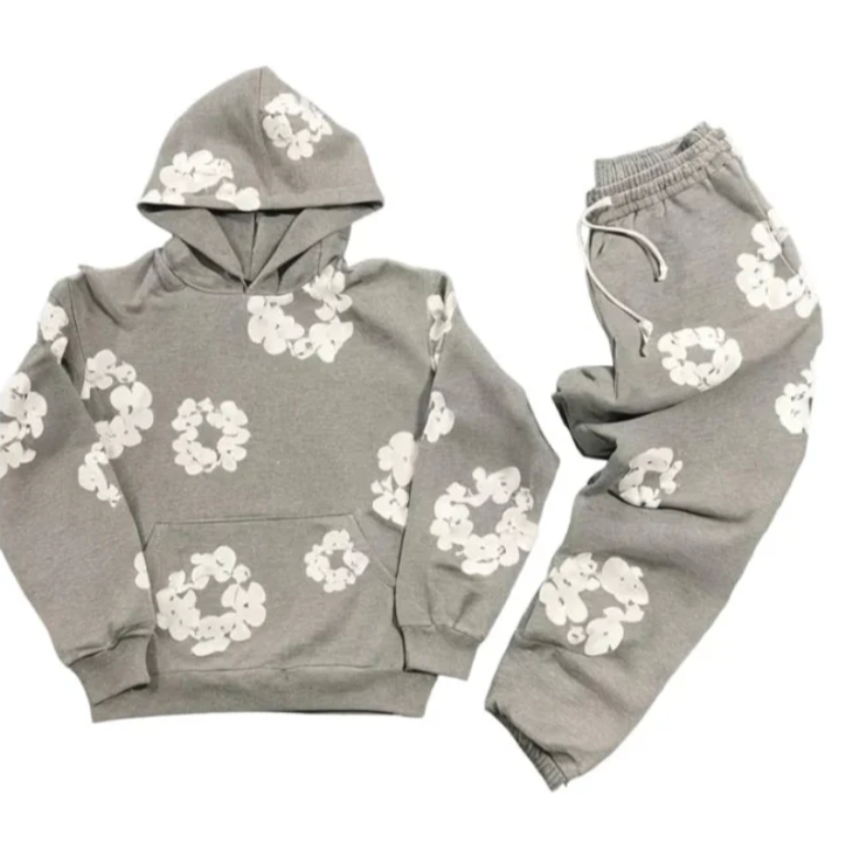 BlossomEase - Unisex blomster hættetrøje og joggingbukser sæt