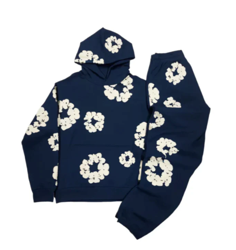 BlossomEase - Unisex blomster hættetrøje og joggingbukser sæt