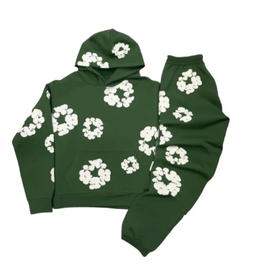 BlossomEase - Unisex blomster hættetrøje og joggingbukser sæt