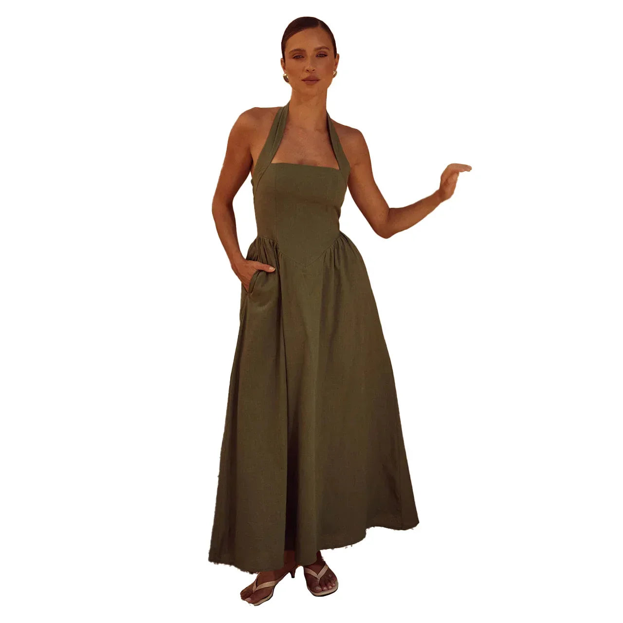 Pernilla – Elegant Maxikjole med Halterneck-udskæring