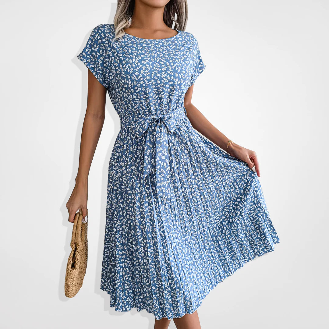 Maxy - Elegant flydende blomstret plisseret kjole