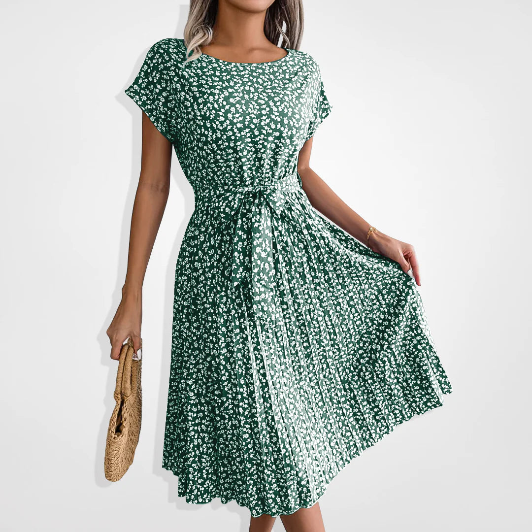 Maxy - Elegant flydende blomstret plisseret kjole