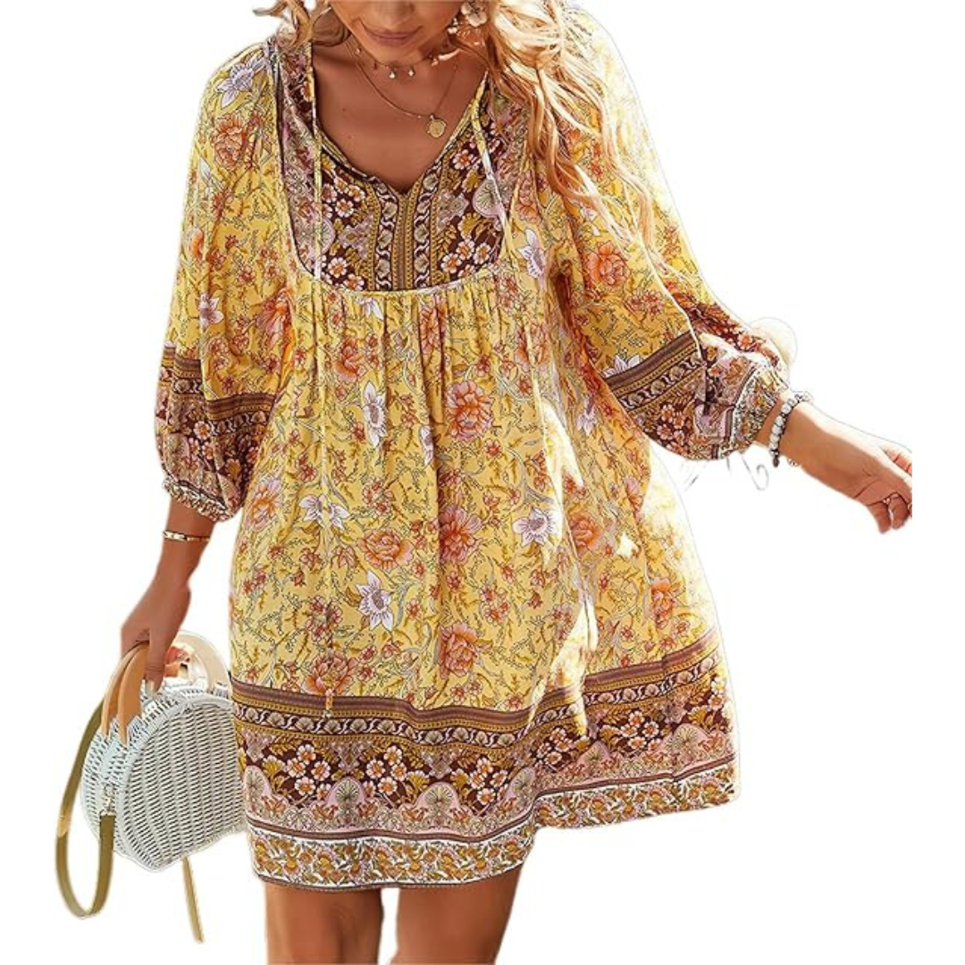 Judea - Afslappet pasform boheme-blomstret midikjole