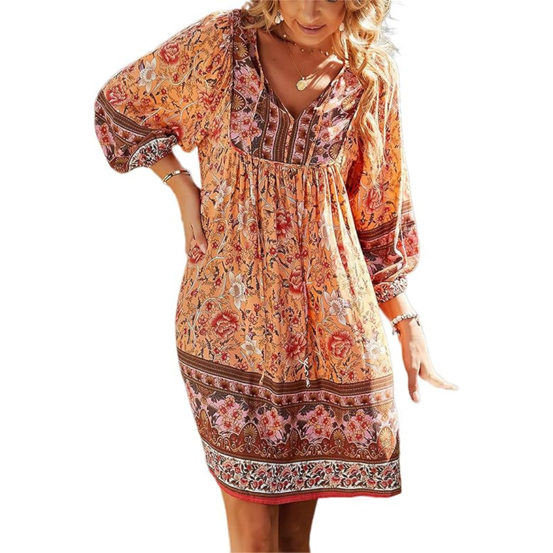 Judea - Afslappet pasform boheme-blomstret midikjole