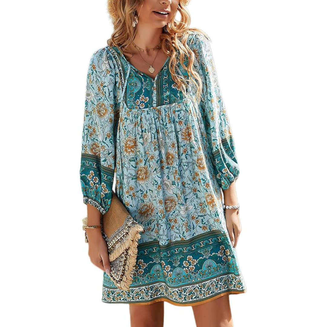 Judea - Afslappet pasform boheme-blomstret midikjole