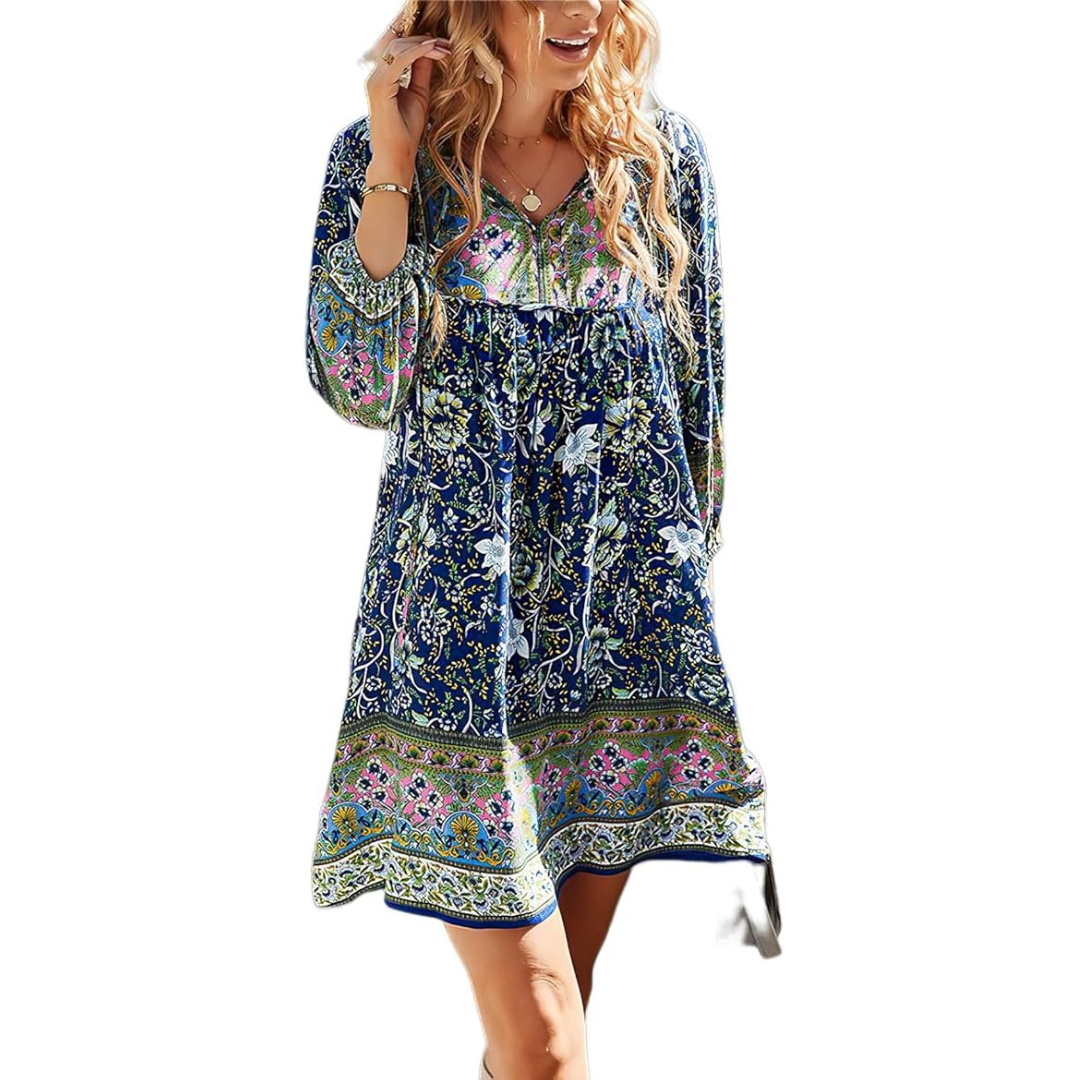 Judea - Afslappet pasform boheme-blomstret midikjole