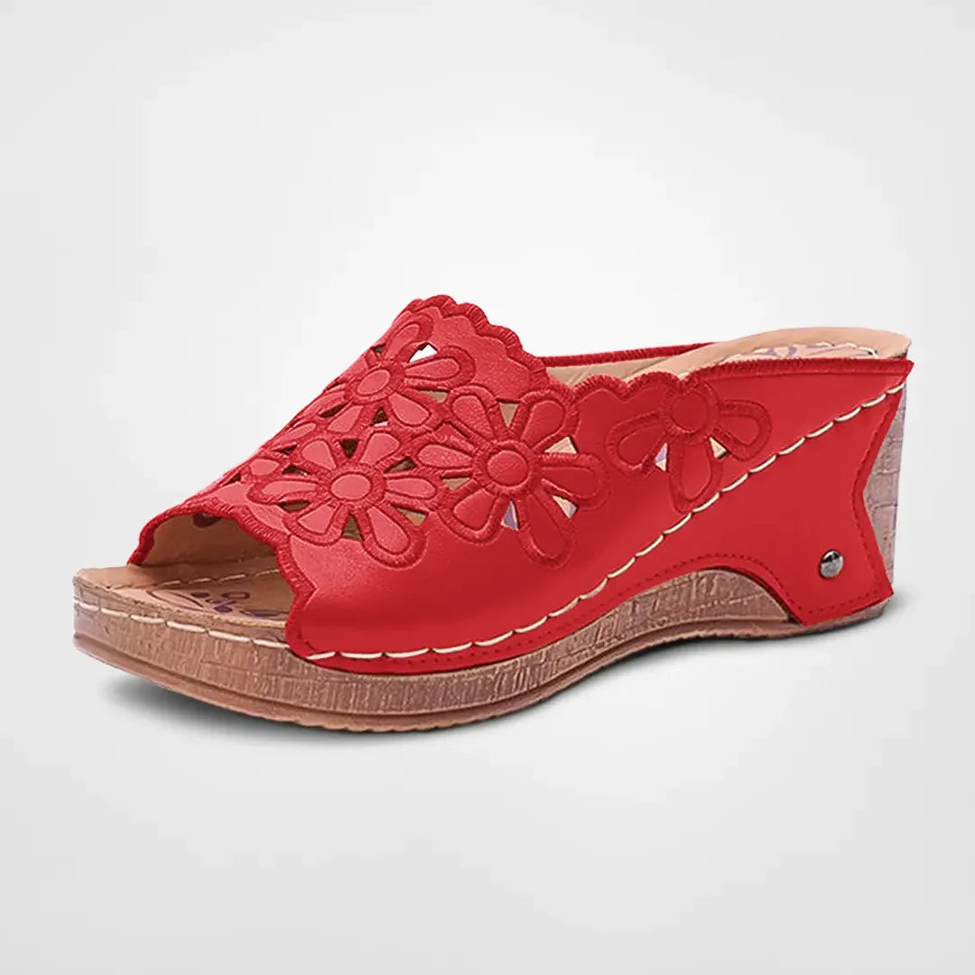 Mona - Retro blomstret pu læder sandal