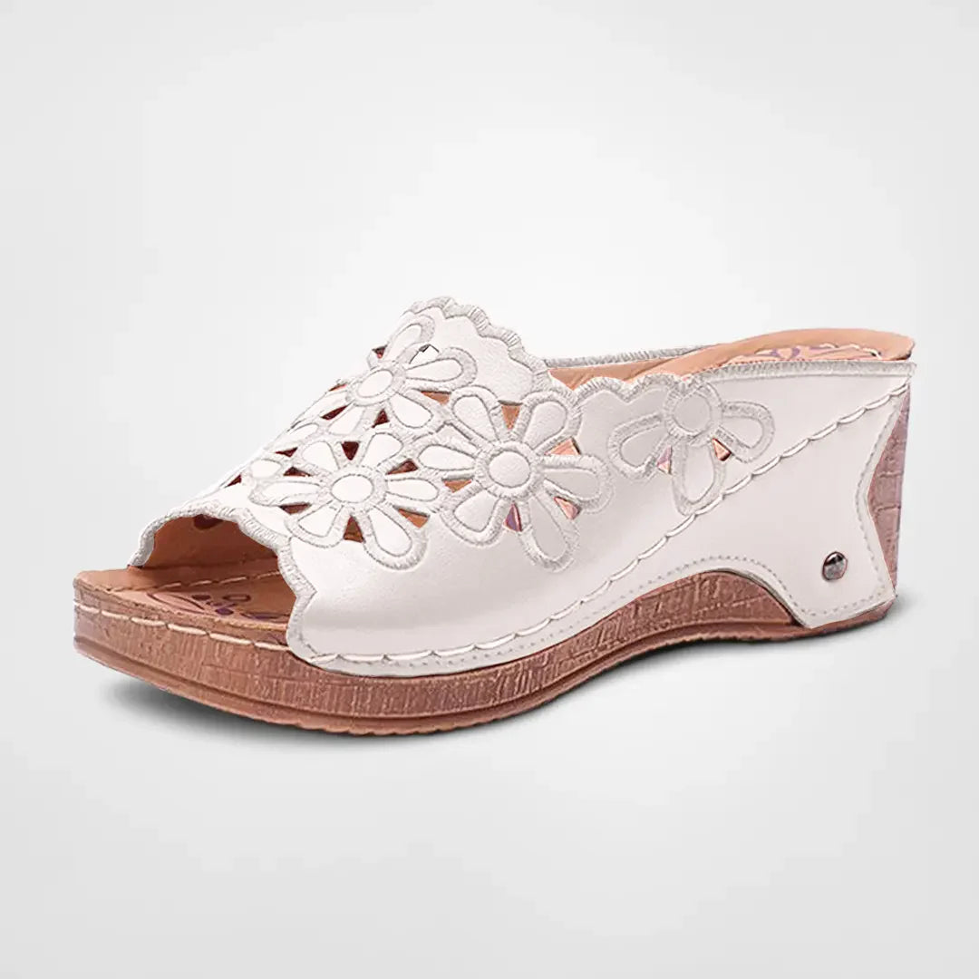 Mona - Retro blomstret pu læder sandal
