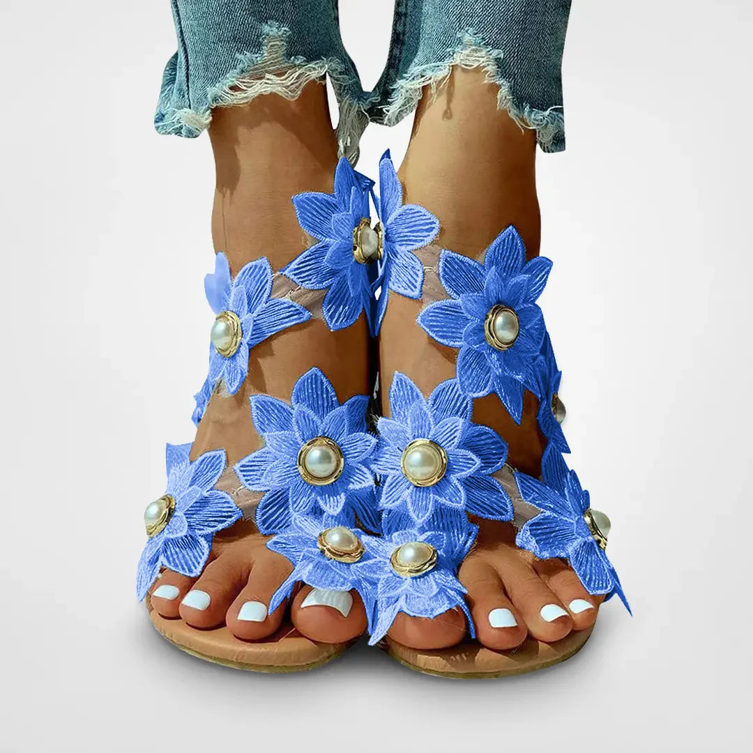 Anika - Boho blomstret perle flad sandal