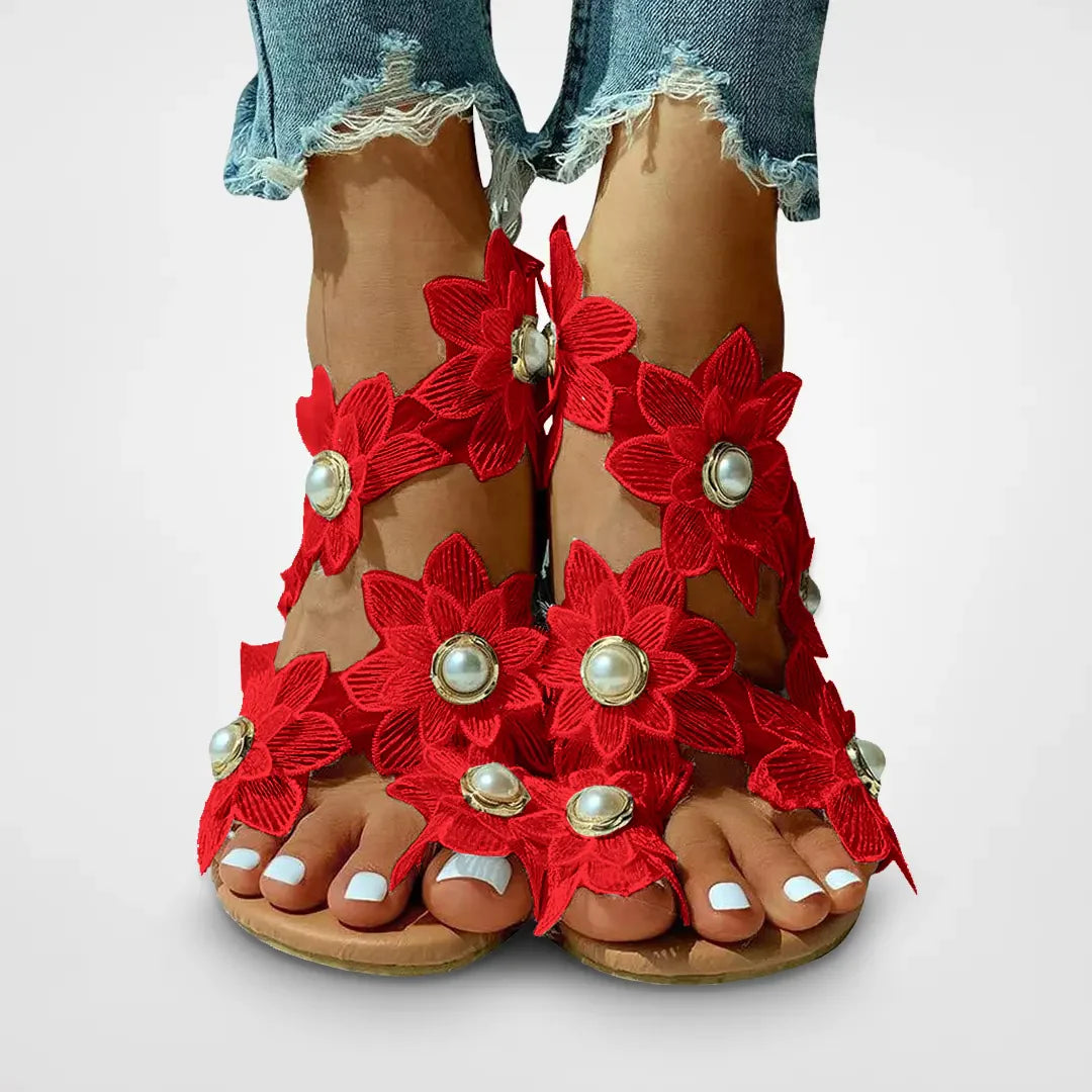 Anika - Boho blomstret perle flad sandal