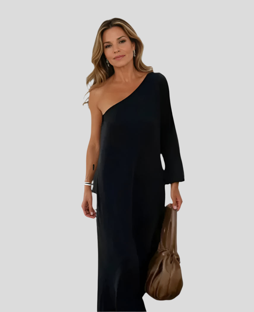 Elena – Elegant asymmetrisk maxikjole til et statement-look