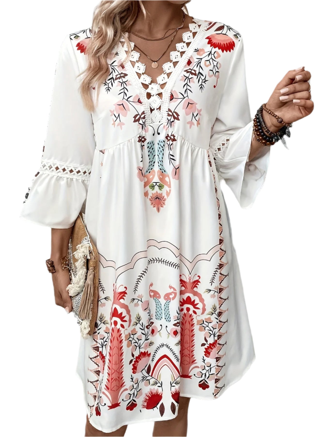 Alma Etnisk Maxikjole med V-Hals – Boheme-Stil til Kvinder