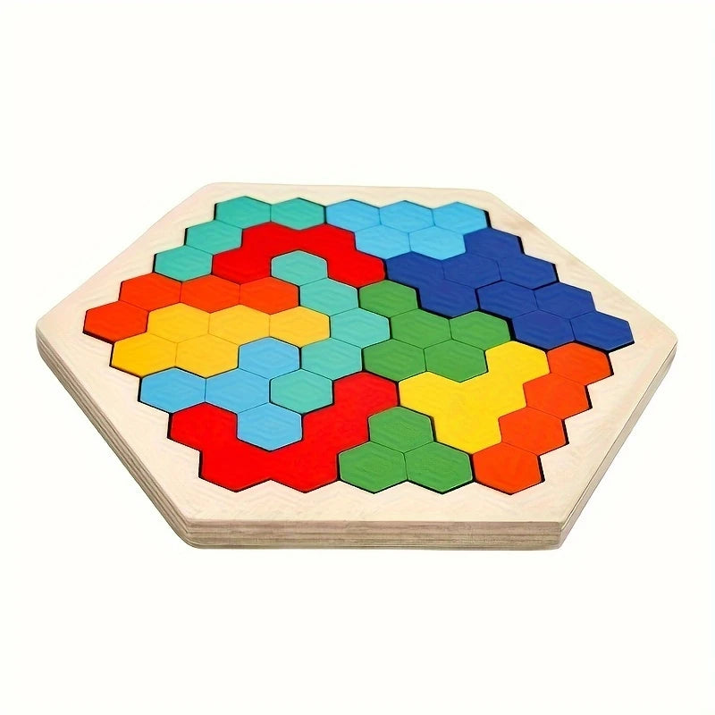 HexaFun 3D sekskantet træpuslespil – Pædagogisk STEM-legetøj til børn