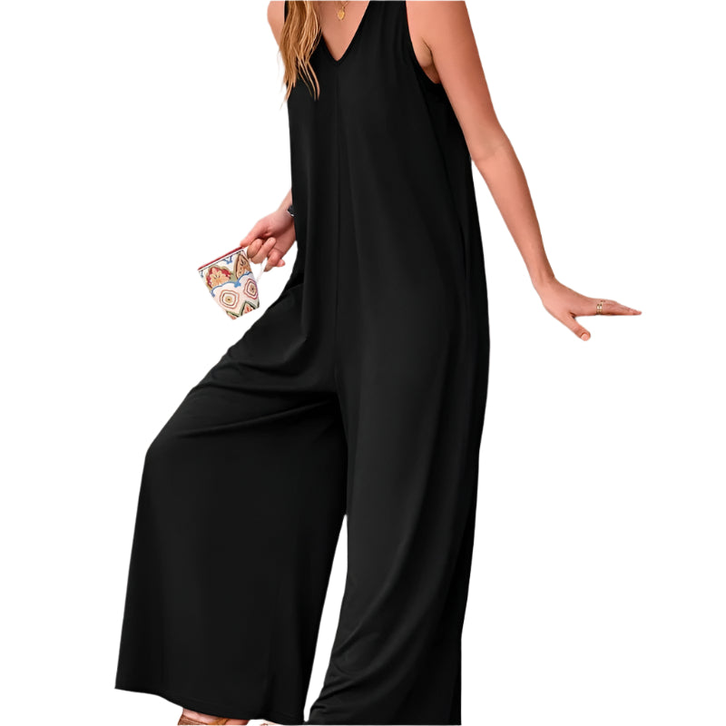 Serenity Ærmeløs V-hals Jumpsuit med Vide Ben til Dame