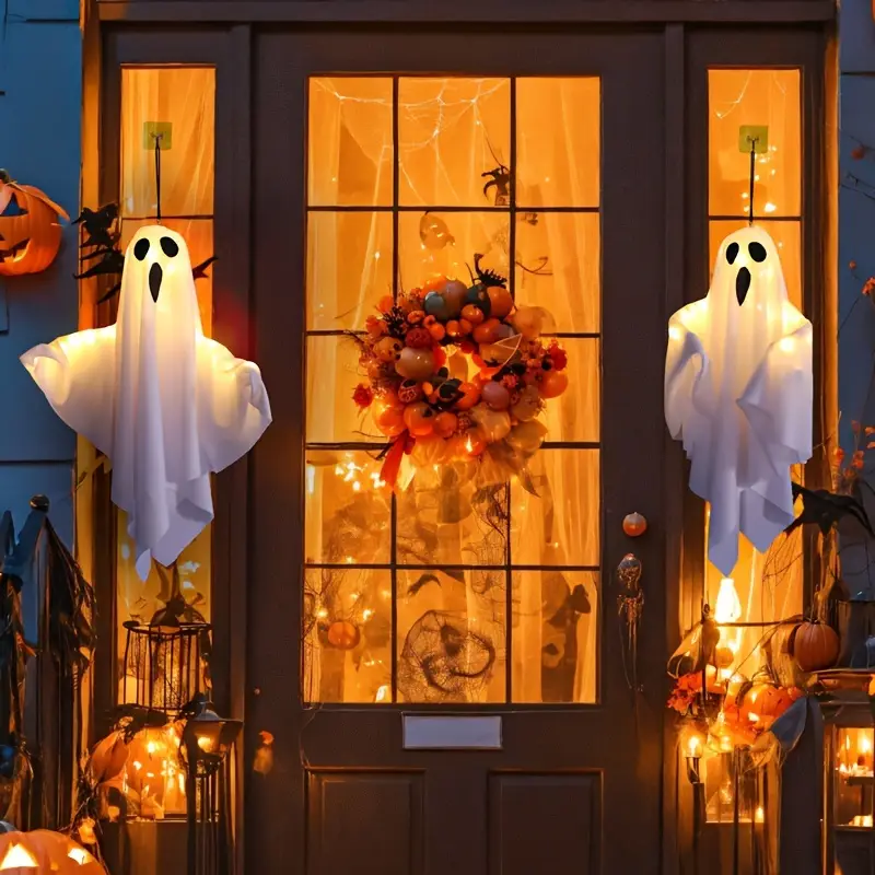 Spøgelses Lanterner med LED Lys – 3 stk. Hængende Halloween Dekoration