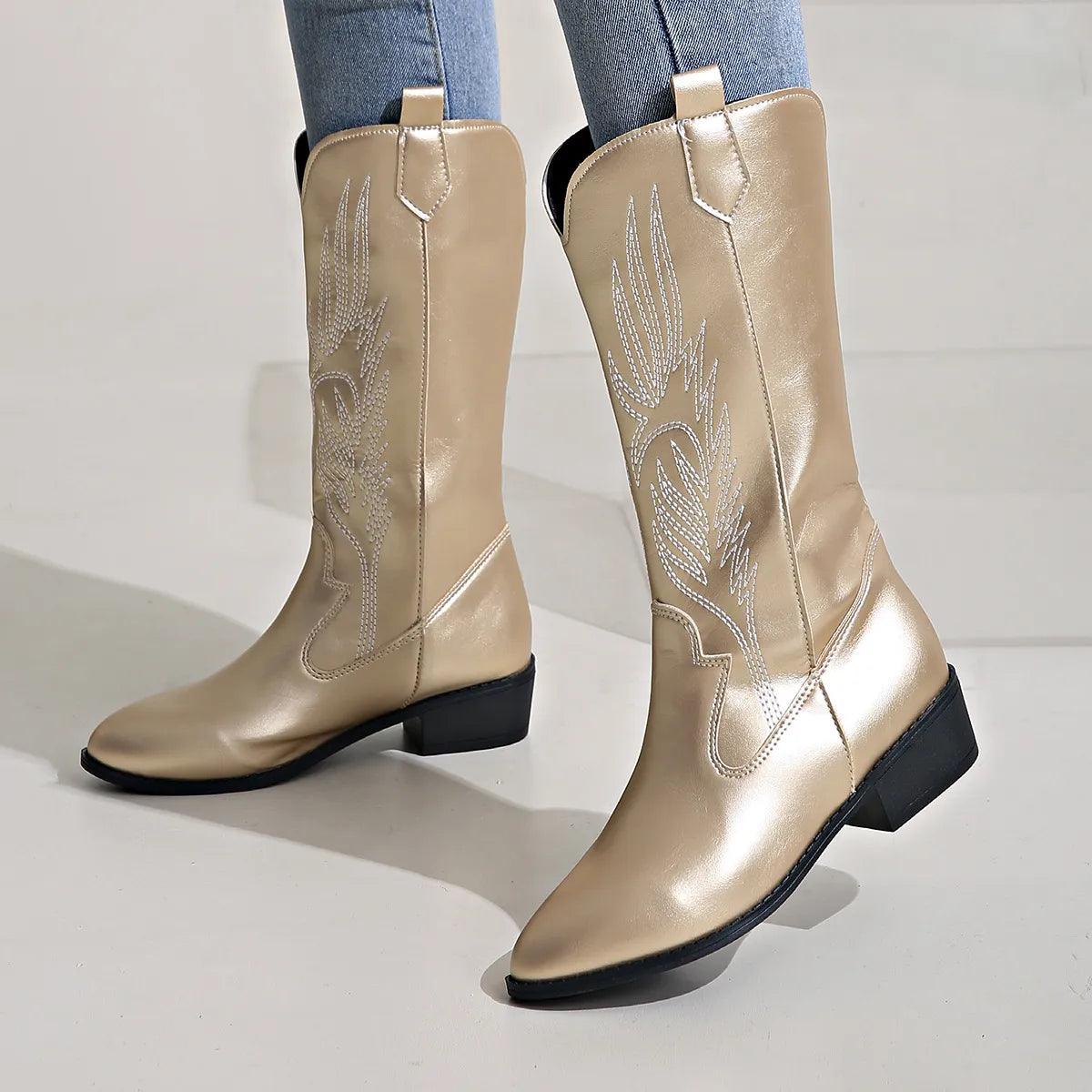 Savannah Slip-On Western Støvler til Kvinder – Komfortabel Cowboy-stil til Midt på Læggen