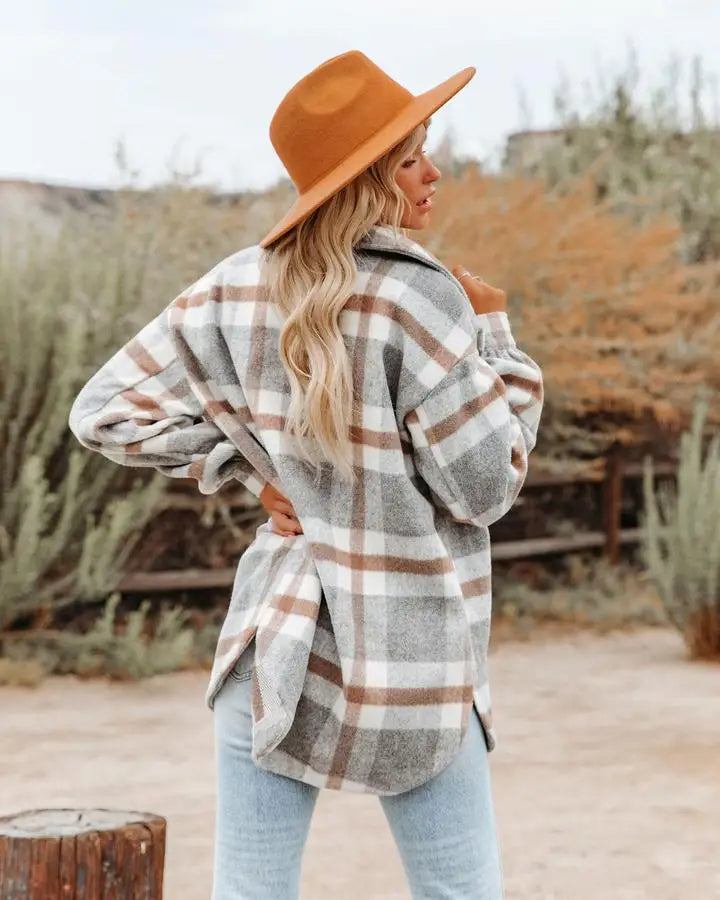 Julie - Oversized flannel ternet jakke til kvinder