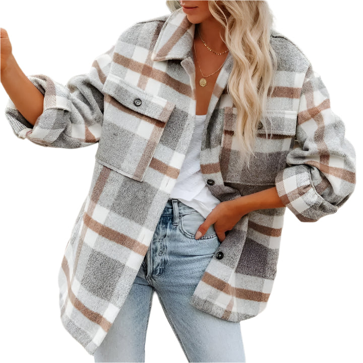 Julie - Oversized flannel ternet jakke til kvinder