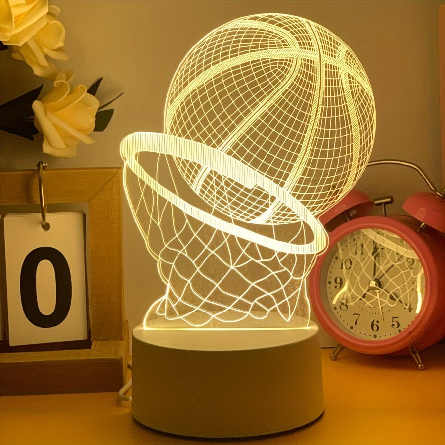 CourtGlow 3D Basketball LED Natlampe – Svævende illusionslys til sportsfans