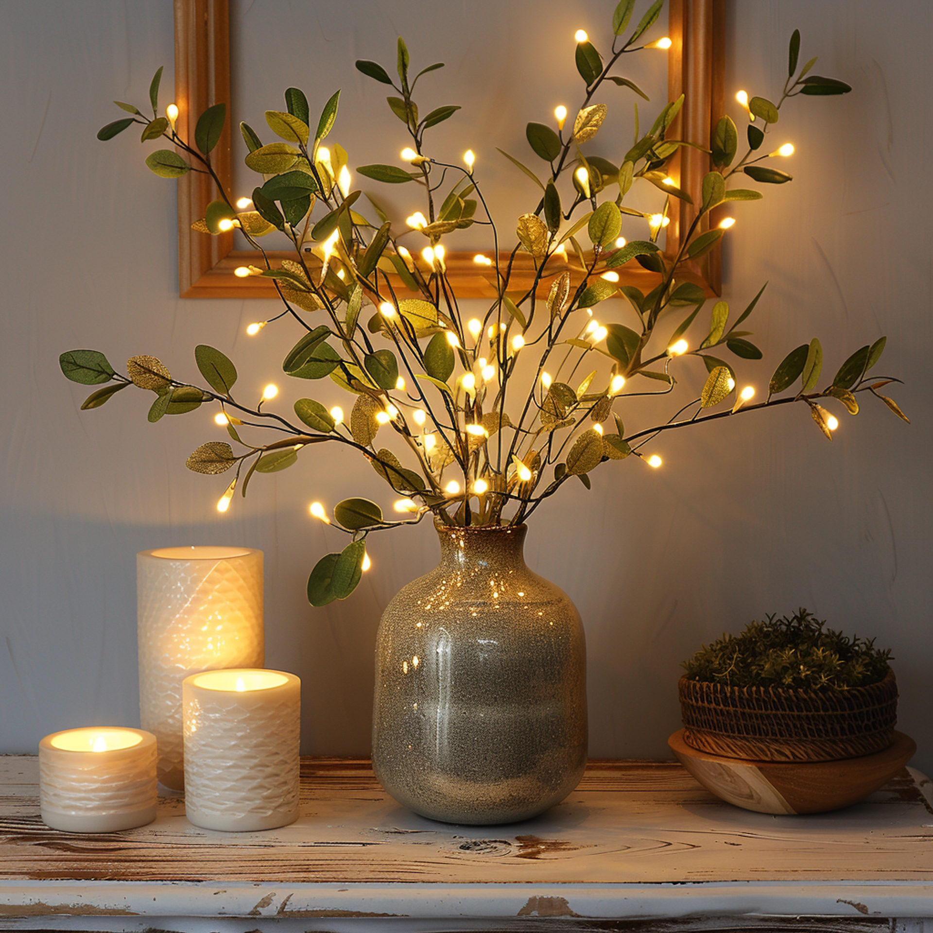 LumiFlor - LED blomster-guirlande med realistiske blade og batteridrevne lys