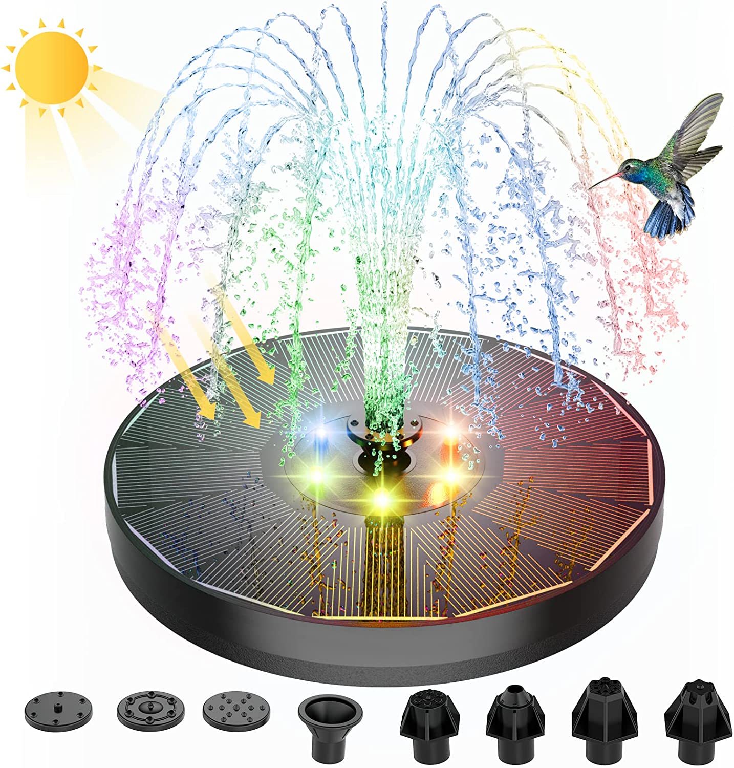 AquaGlow Solcellefontæne – Flydende LED-vandfunktion til have og terrasse