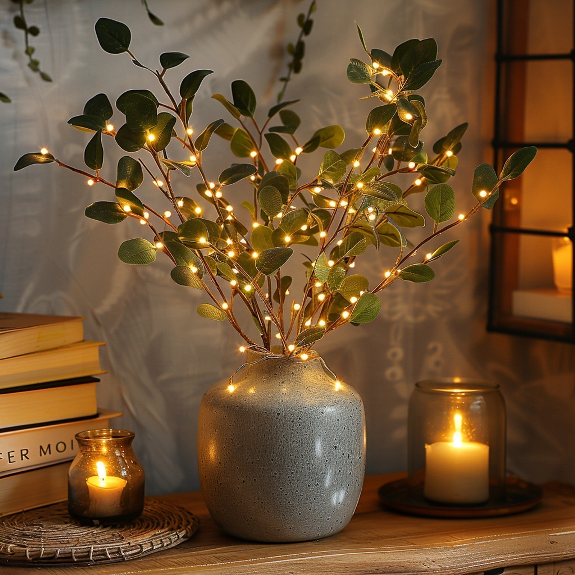 LumiFlor - LED blomster-guirlande med realistiske blade og batteridrevne lys